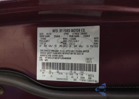 2007 Ford Explorer Eddie Bauer z USA, uszkodzony, nr VIN 1FMEU74E97UB46808